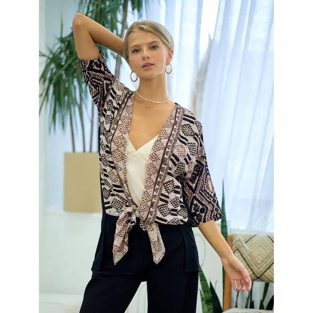 NEW DOE AND RAE aztec kimono in black/brown
